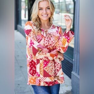Haptics Colorful Patchwork Top Size M